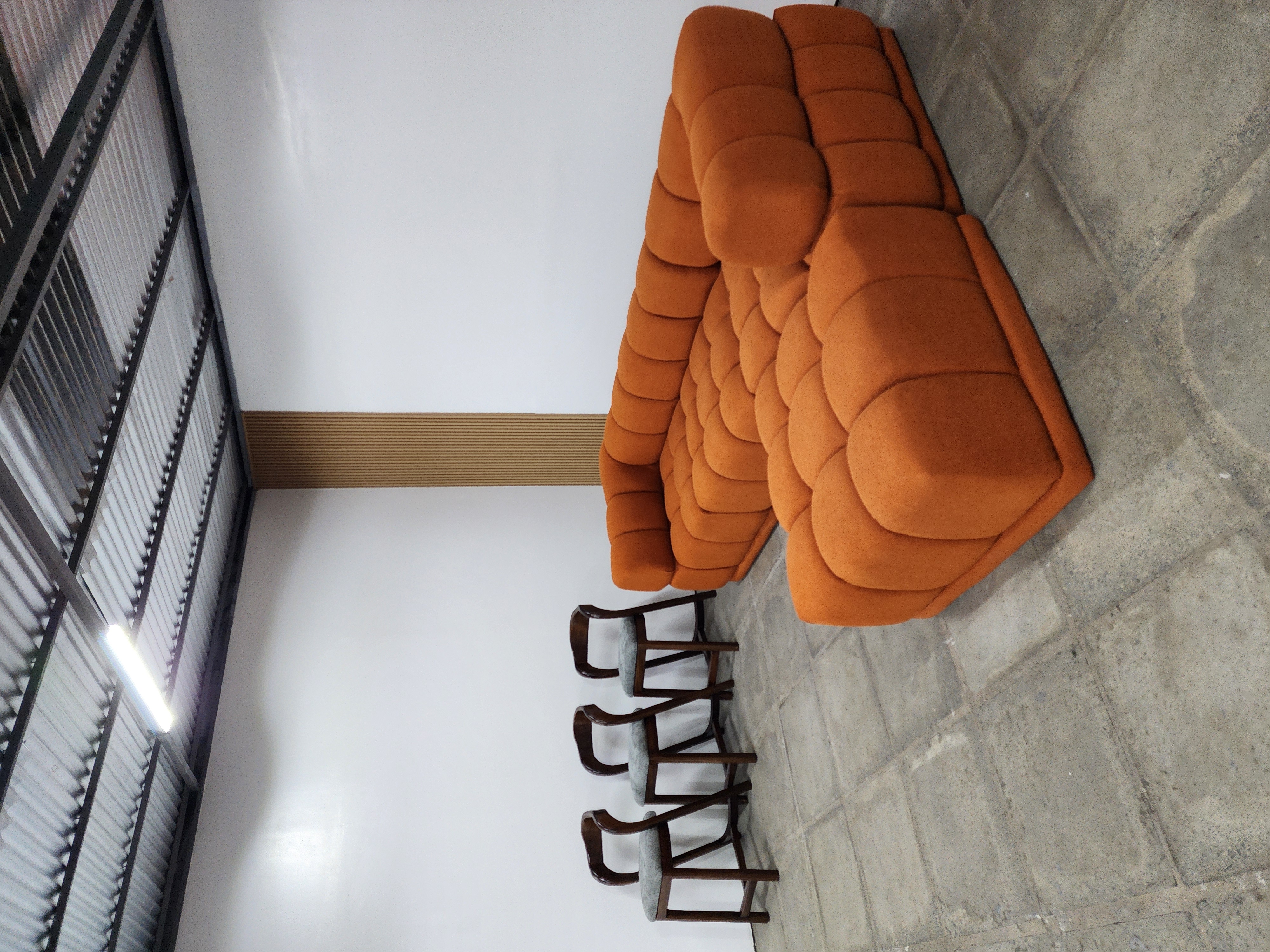 Modern Orange Modular Tufted Corner Sofa Set
